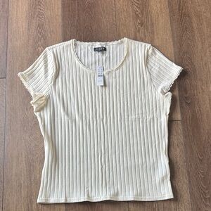 NWT J. Crew Cream Ribbed Scoop Neck Short Sleeve Tee